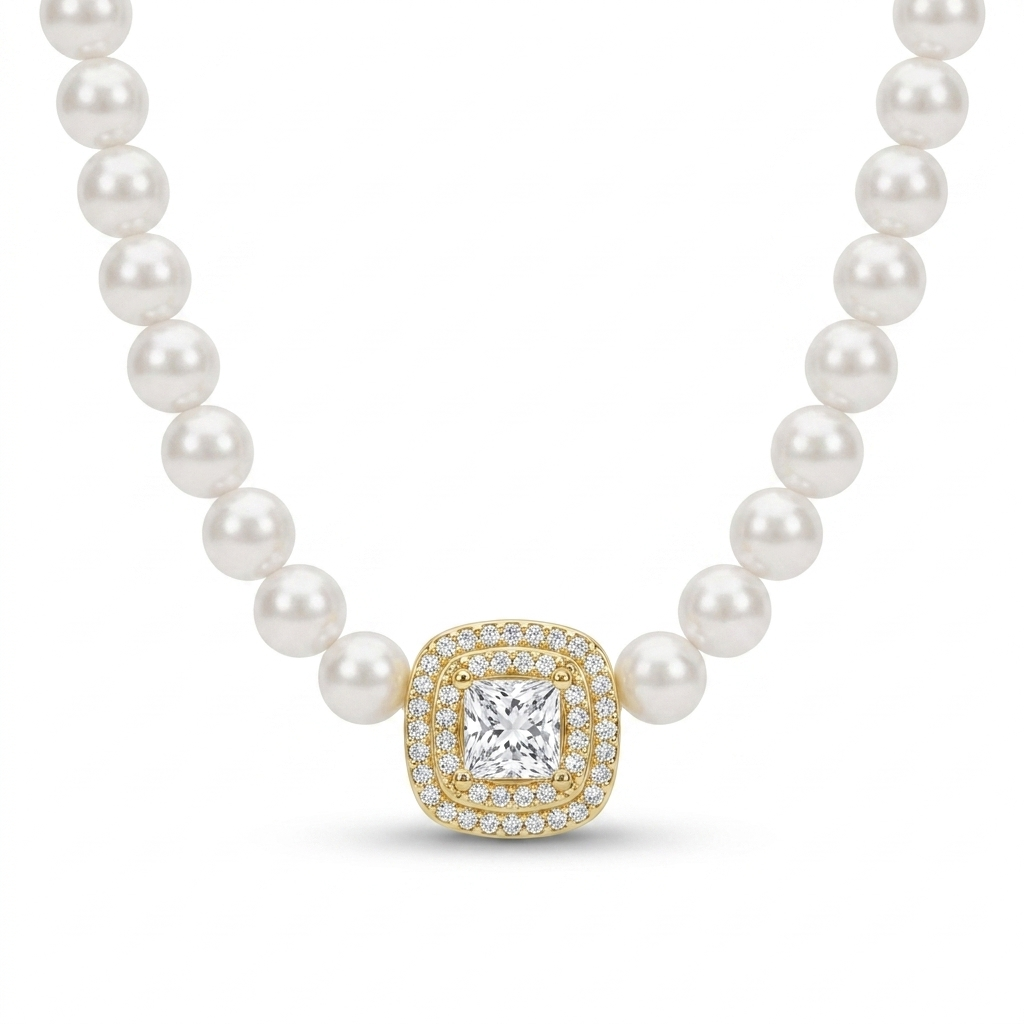925 Silver Royal Pearl Necklace – Gold Plated