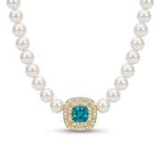 925 Silver Pearl Necklace with Sky Blue Stone