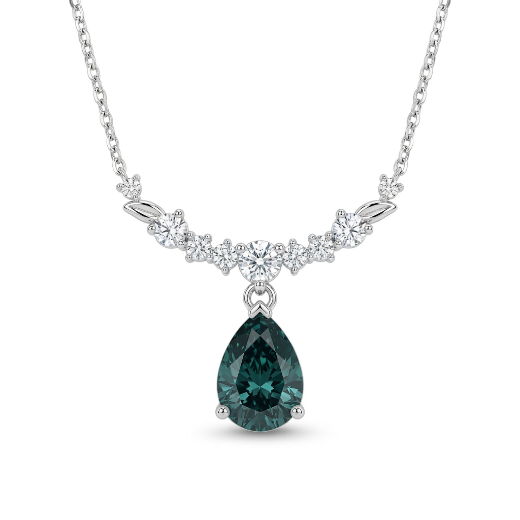 925 Silver Necklace with Elegant Dark Green Stone