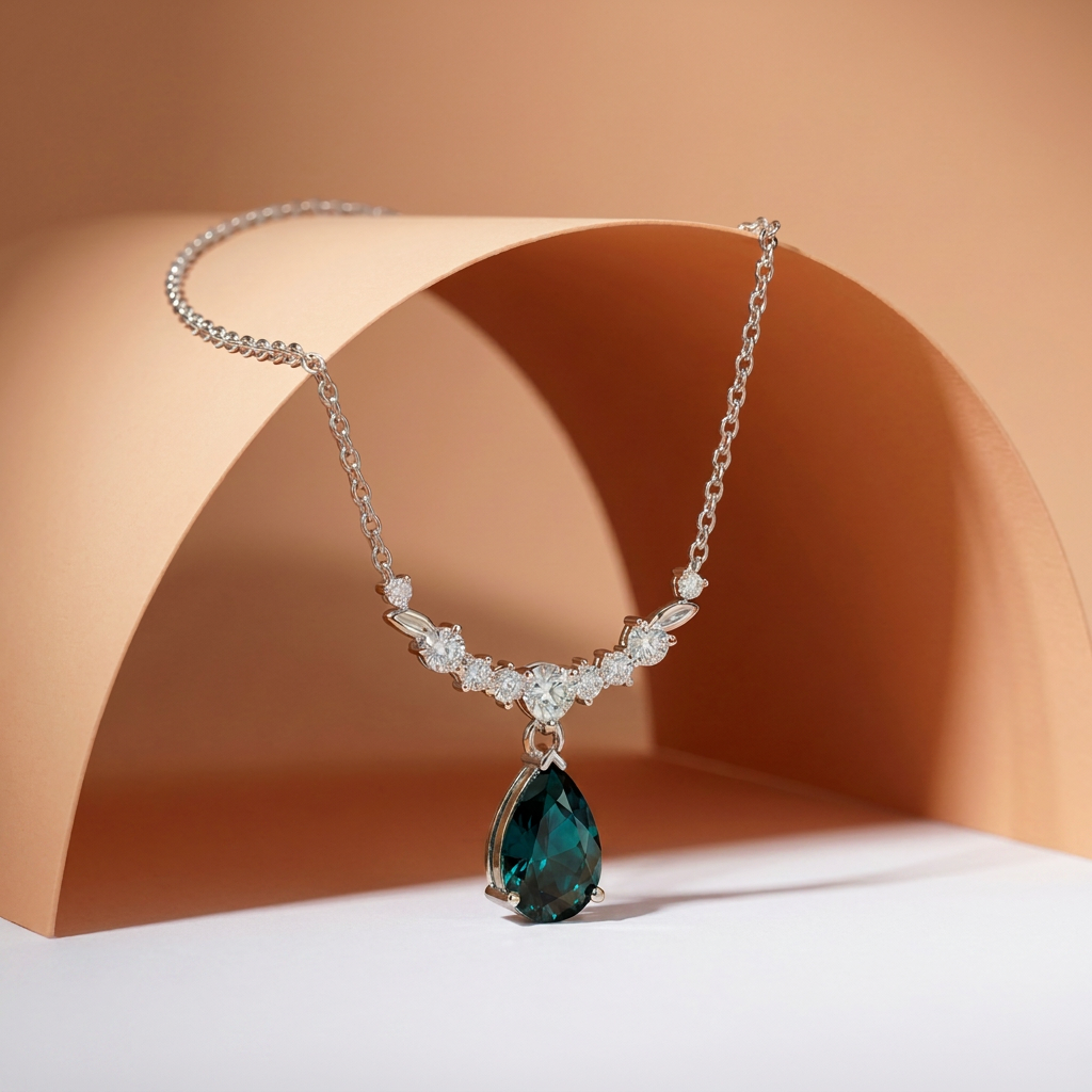 925 Silver Necklace with Elegant Dark Green Stone