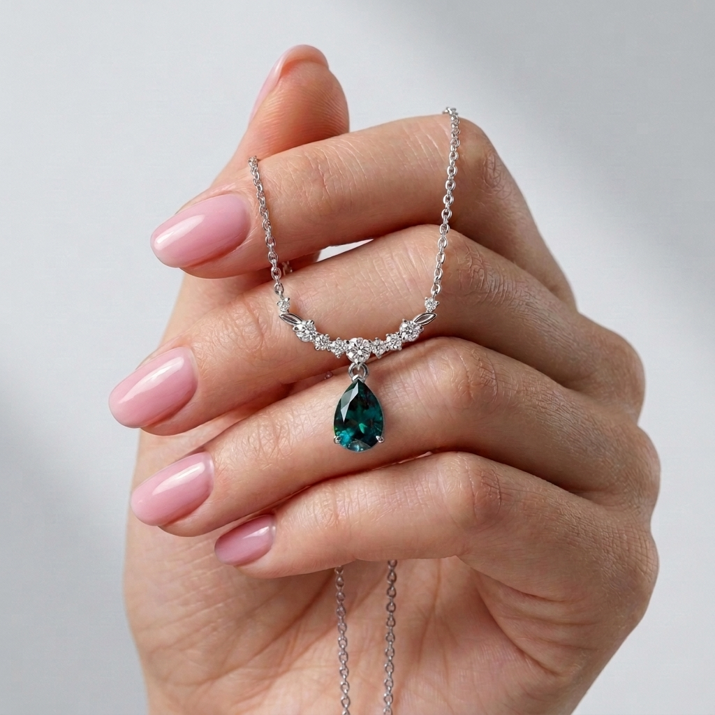 925 Silver Necklace with Elegant Dark Green Stone
