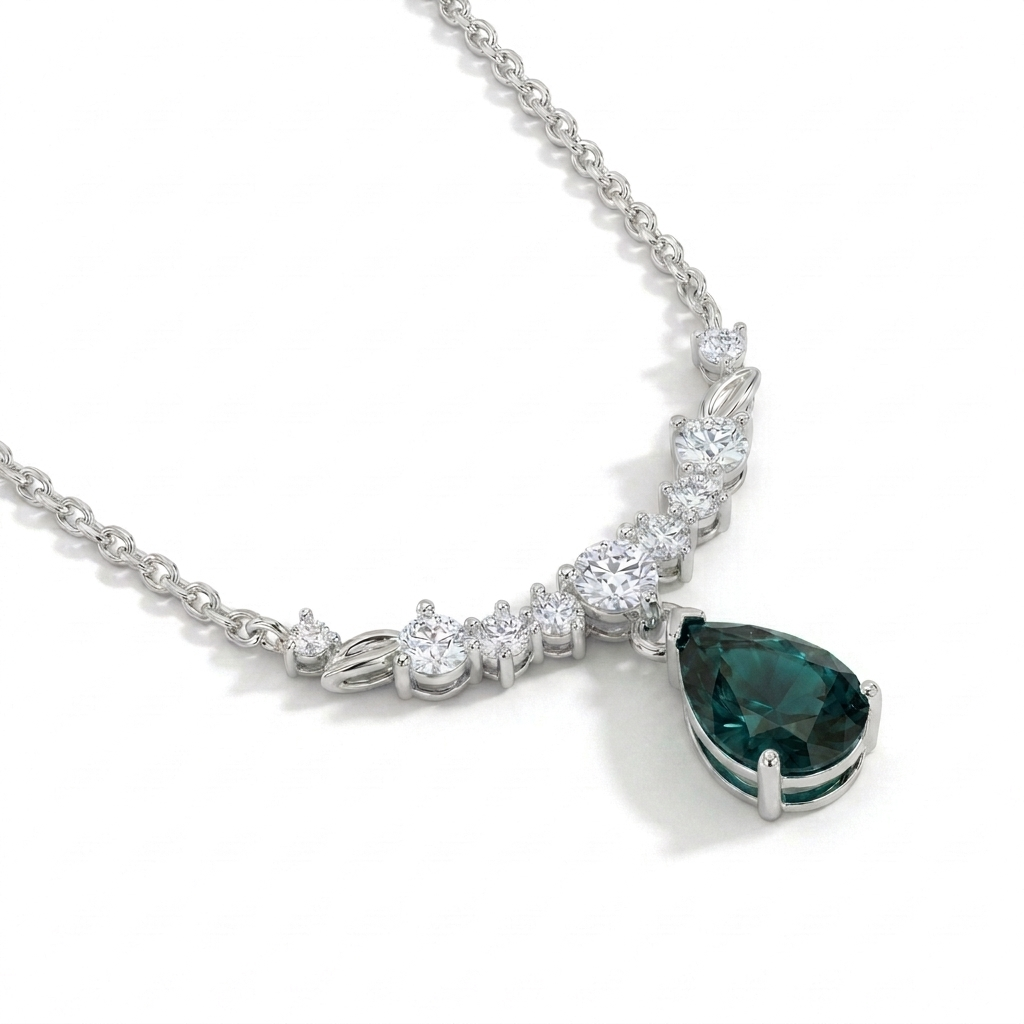 925 Silver Necklace with Elegant Dark Green Stone