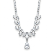 925 Silver Dangle Flower Necklace with Shiny Leaves