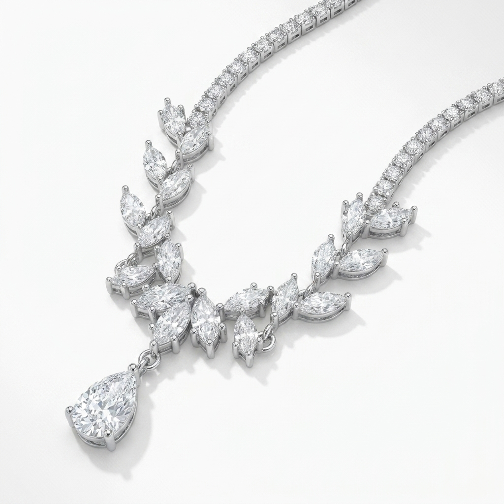 925 Silver Dangle Flower Necklace with Shiny Leaves
