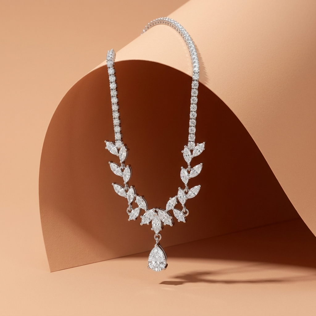 925 Silver Dangle Flower Necklace with Shiny Leaves