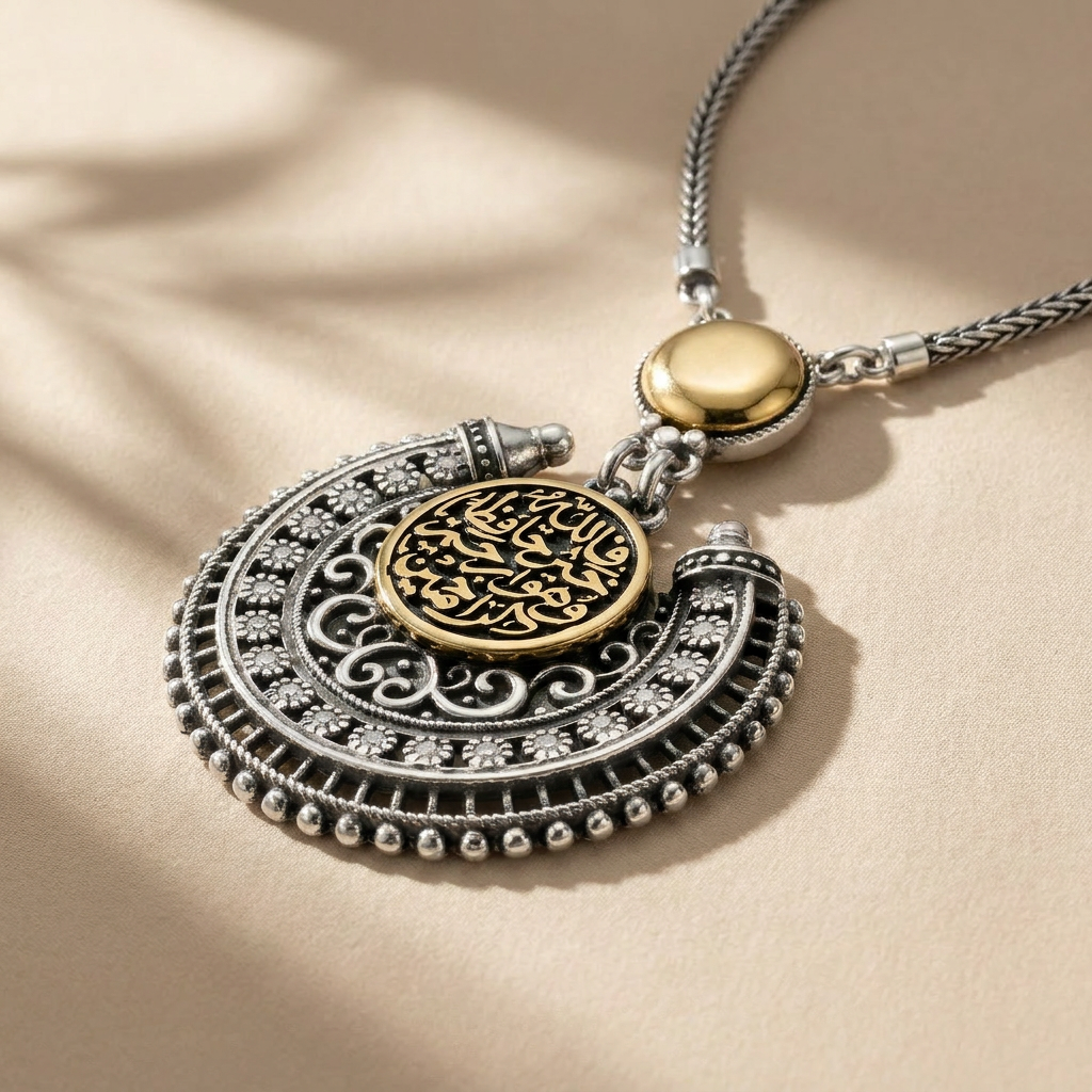 Arabic Necklace Engraved with "Fa Allah Khair Hafizan Wa Huwa Arham Al-Rahimeen" – 925 Sterling Silver