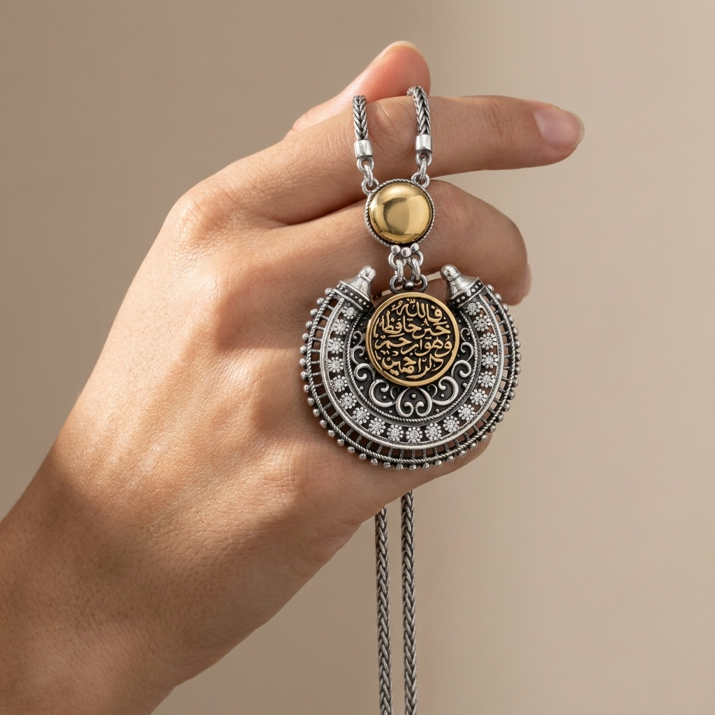 Arabic Necklace Engraved with "Fa Allah Khair Hafizan Wa Huwa Arham Al-Rahimeen" – 925 Sterling Silver