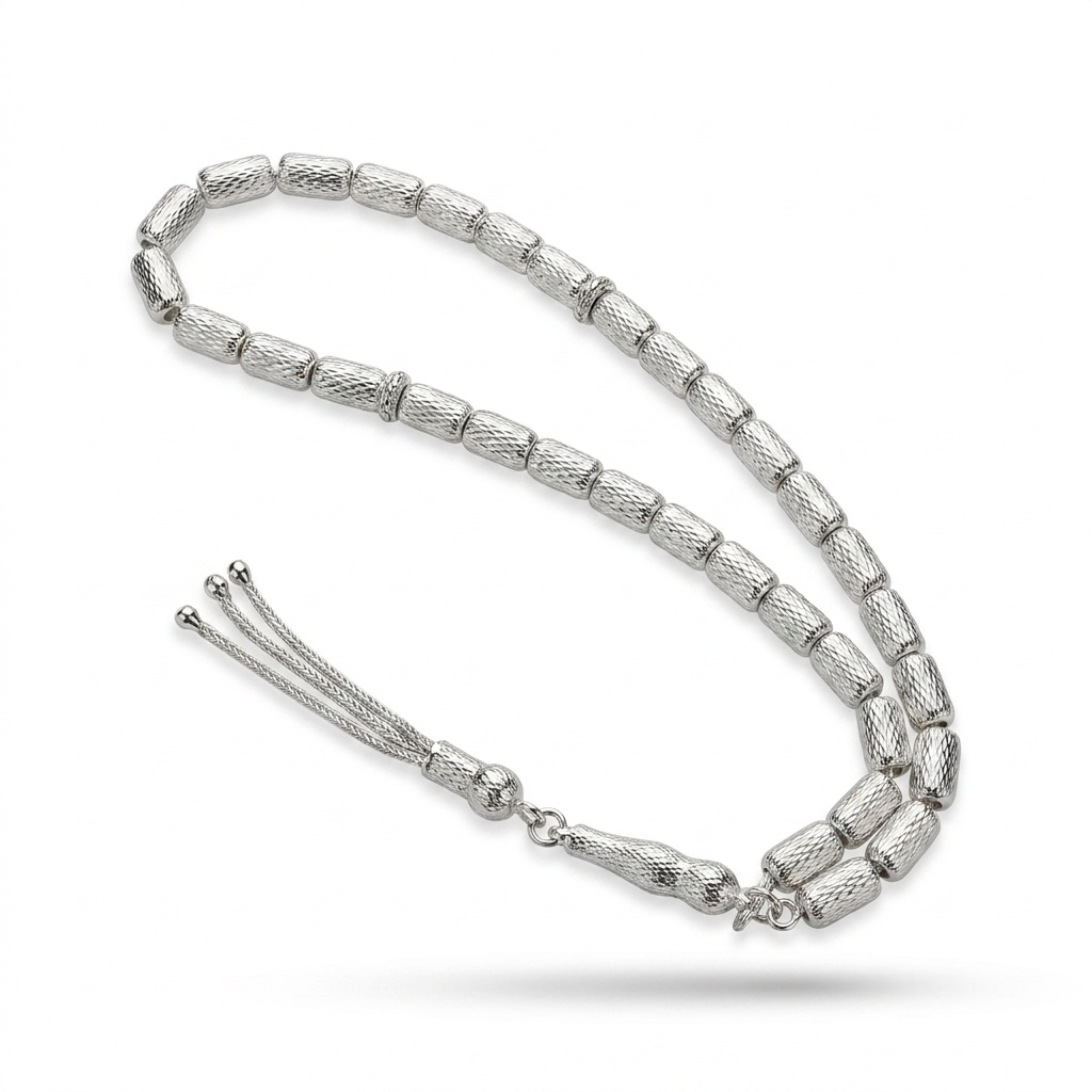 925 Silver Men's 33 Short Cylindrical Prayer Beads