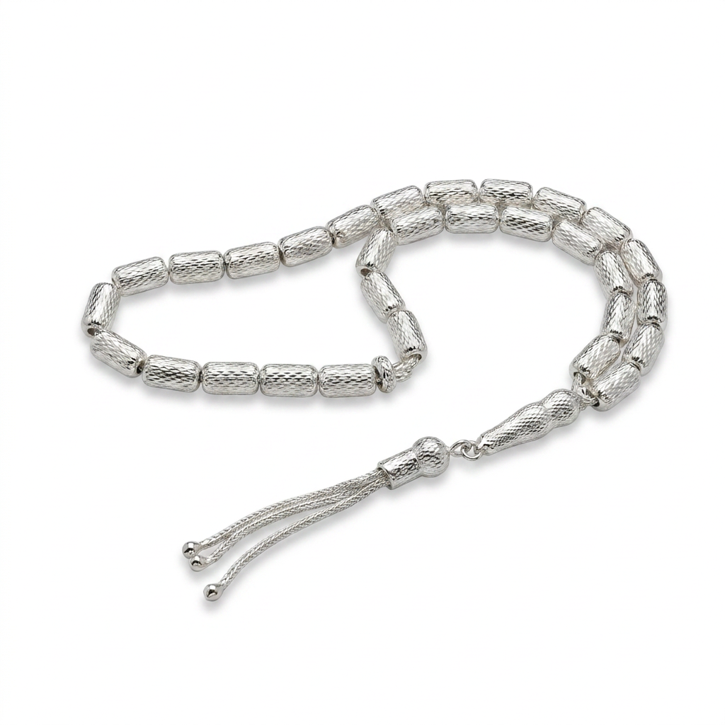 925 Silver Men's 33 Short Cylindrical Prayer Beads