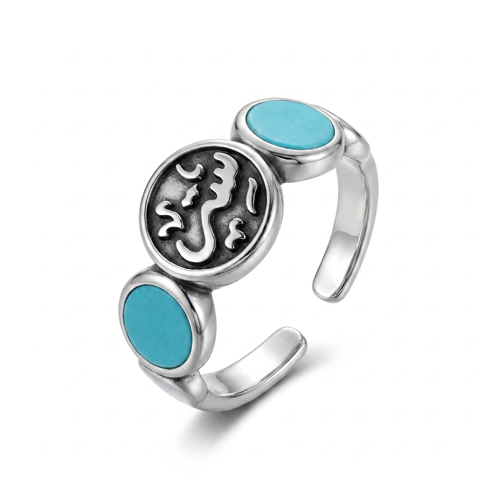 خاتم فضة حريمي عيار 925 بحجر الفيروز (ستر)