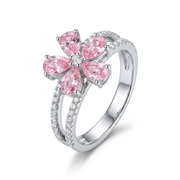 925 Silver Ring with Pink Flower-Shaped Stone