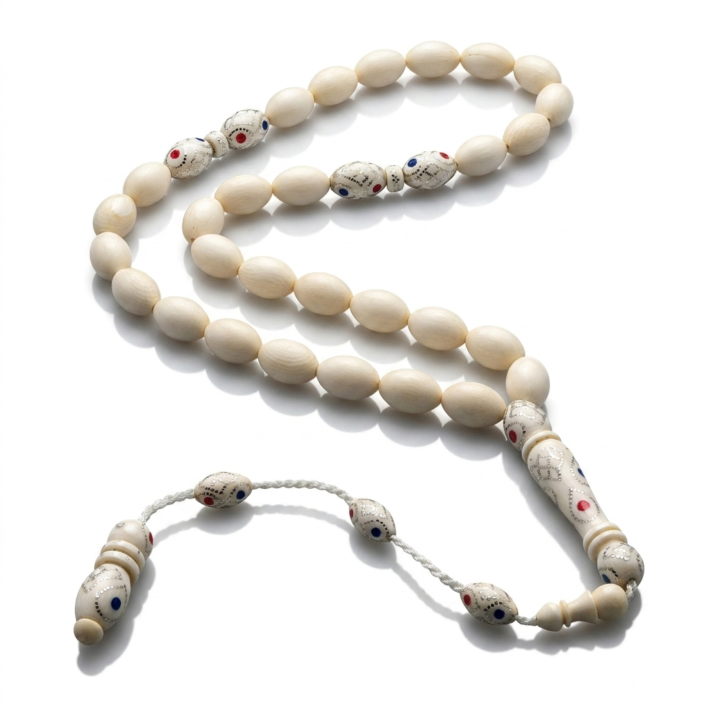Heritage Lux Natural Ivory (Elephant Tusk) Prayer Beads Inlaid with 999 Silver – TROS04-50I