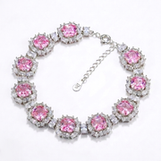 925 Silver Bracelet with Elegant Design and Sparkling Pink Zircon Stones