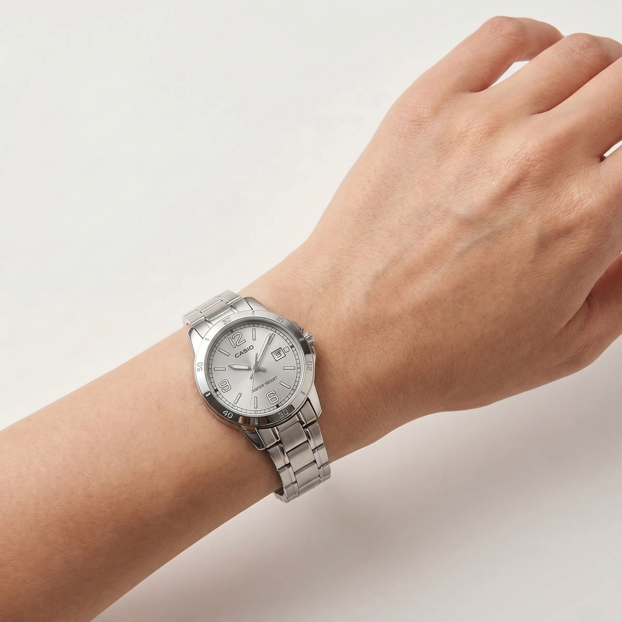 Casio Women's Classic Watch – Silver Dial with Date, Stainless Steel