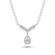 Pearl Necklace with Stone-Set Wing and Drop Pendant