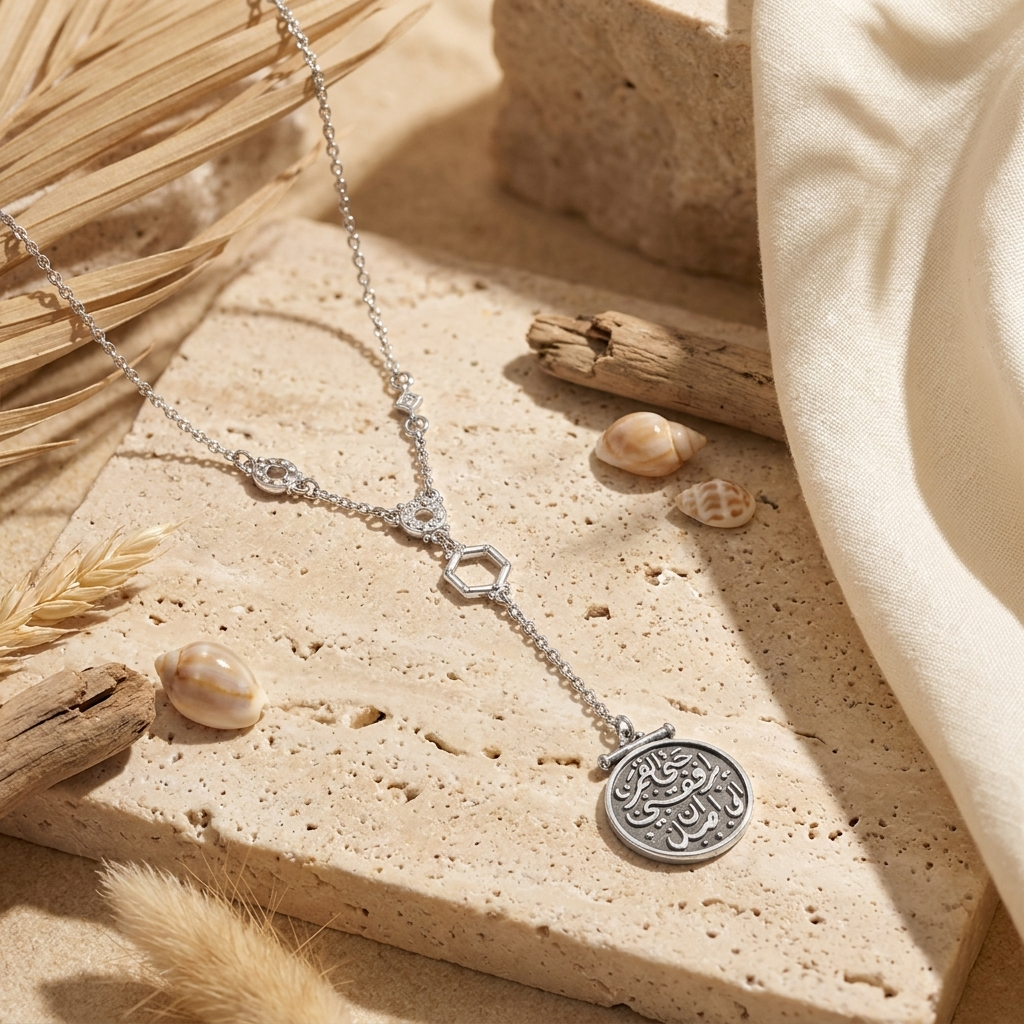 925 Silver Necklace with "Even the Moon Accompanies Me Until I Arrive" Pendant