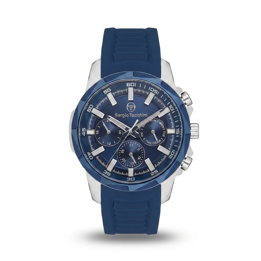 Sergio Tacchini Men's Chronograph Watch – Blue Dial & Blue Silicone Strap