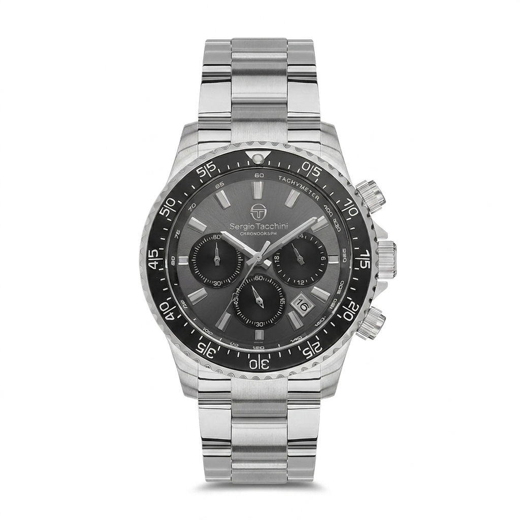 Sergio Tacchini Men's Chronograph Watch – Grey Dial & Silver Stainless Steel Bracelet