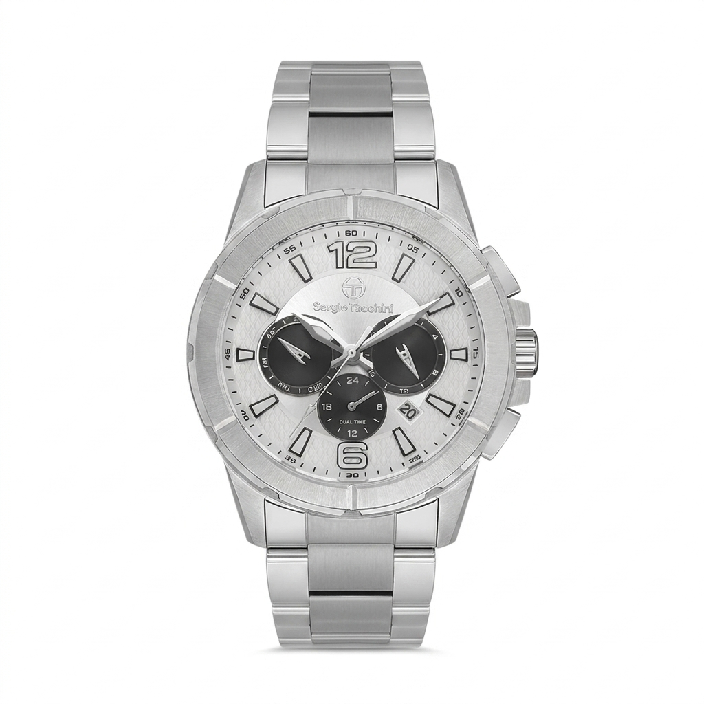 Sergio Tacchini Men's Chronograph Watch – Silver Dial & Silver Stainless Steel Bracelet