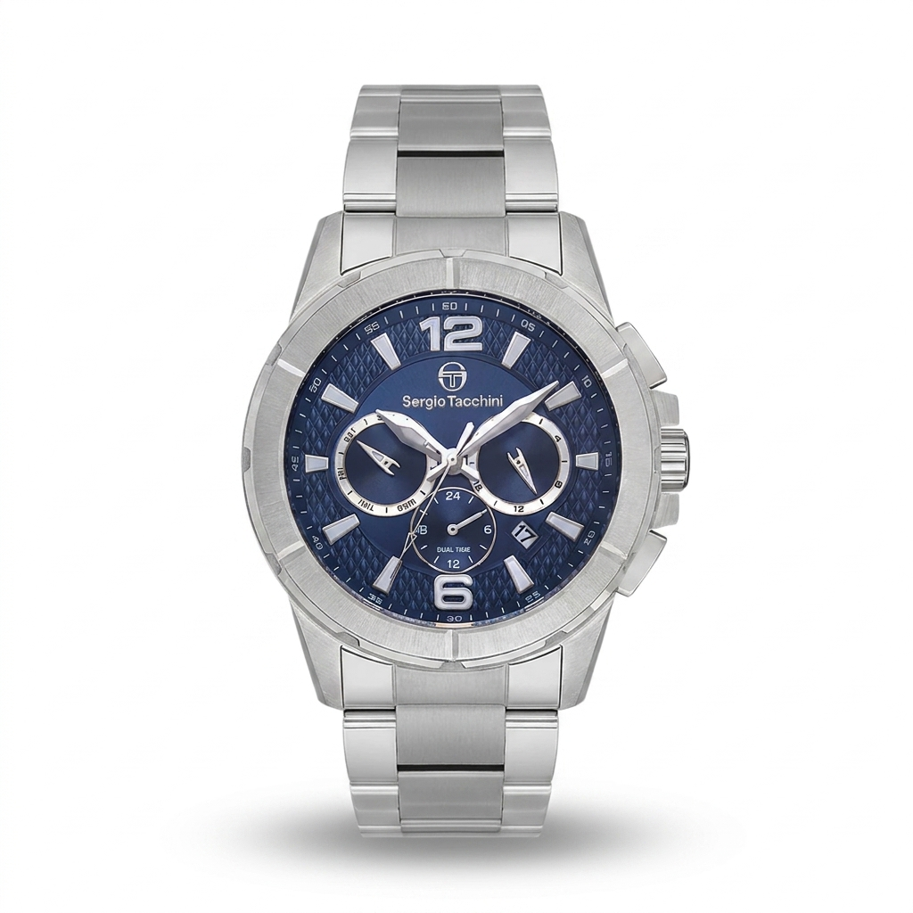 Sergio Tacchini Men's Chronograph Watch – Blue Dial & Silver Stainless Steel Bracelet