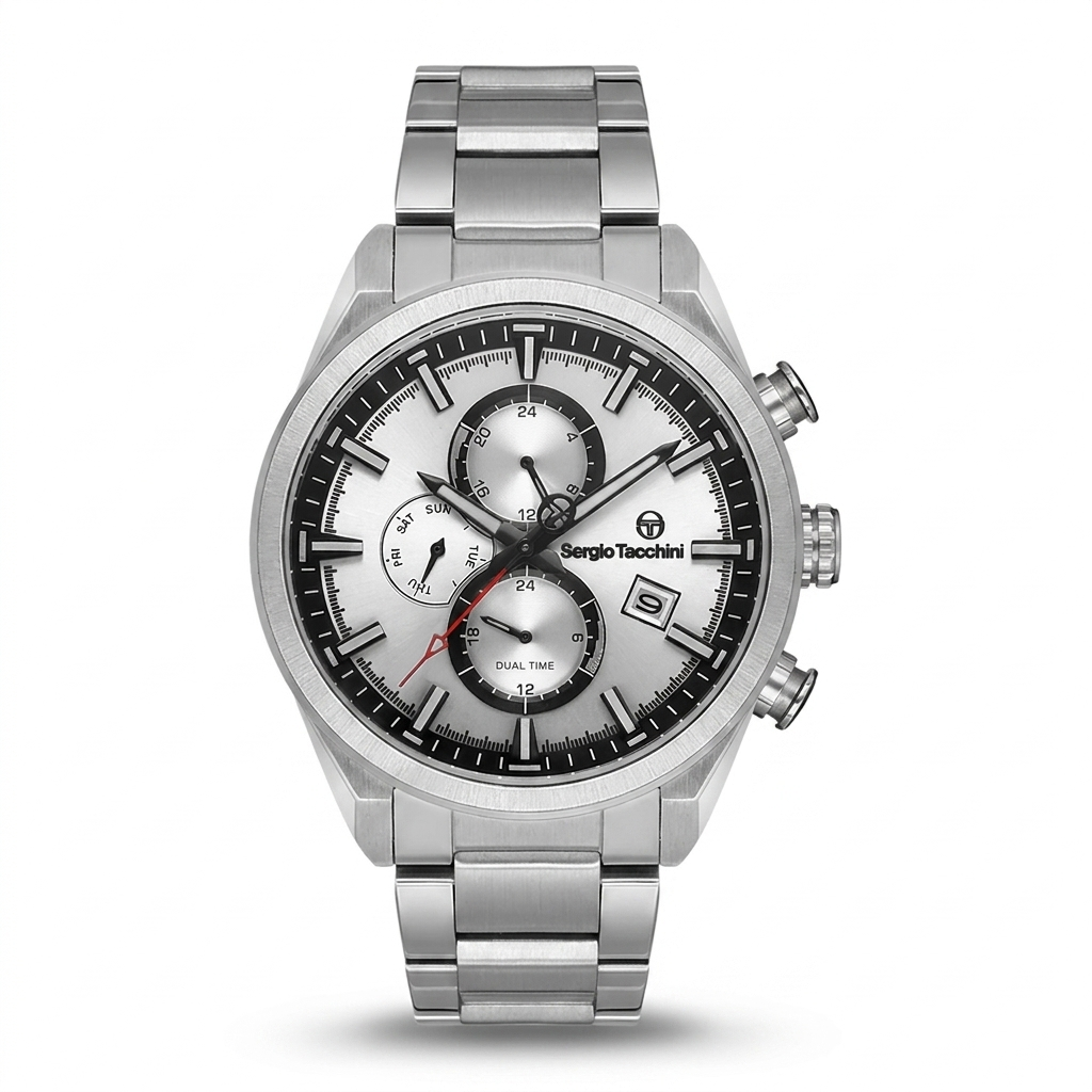 Sergio Tacchini Men's Chronograph Watch ST.1.10379-1 Silver Dial Stainless Steel Bracelet