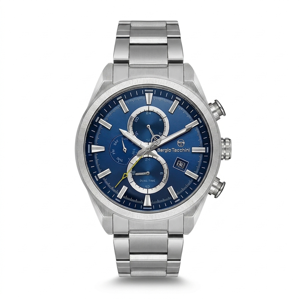 Sergio Tacchini Men's Chronograph Watch – Blue Dial & Silver Stainless Steel Bracelet