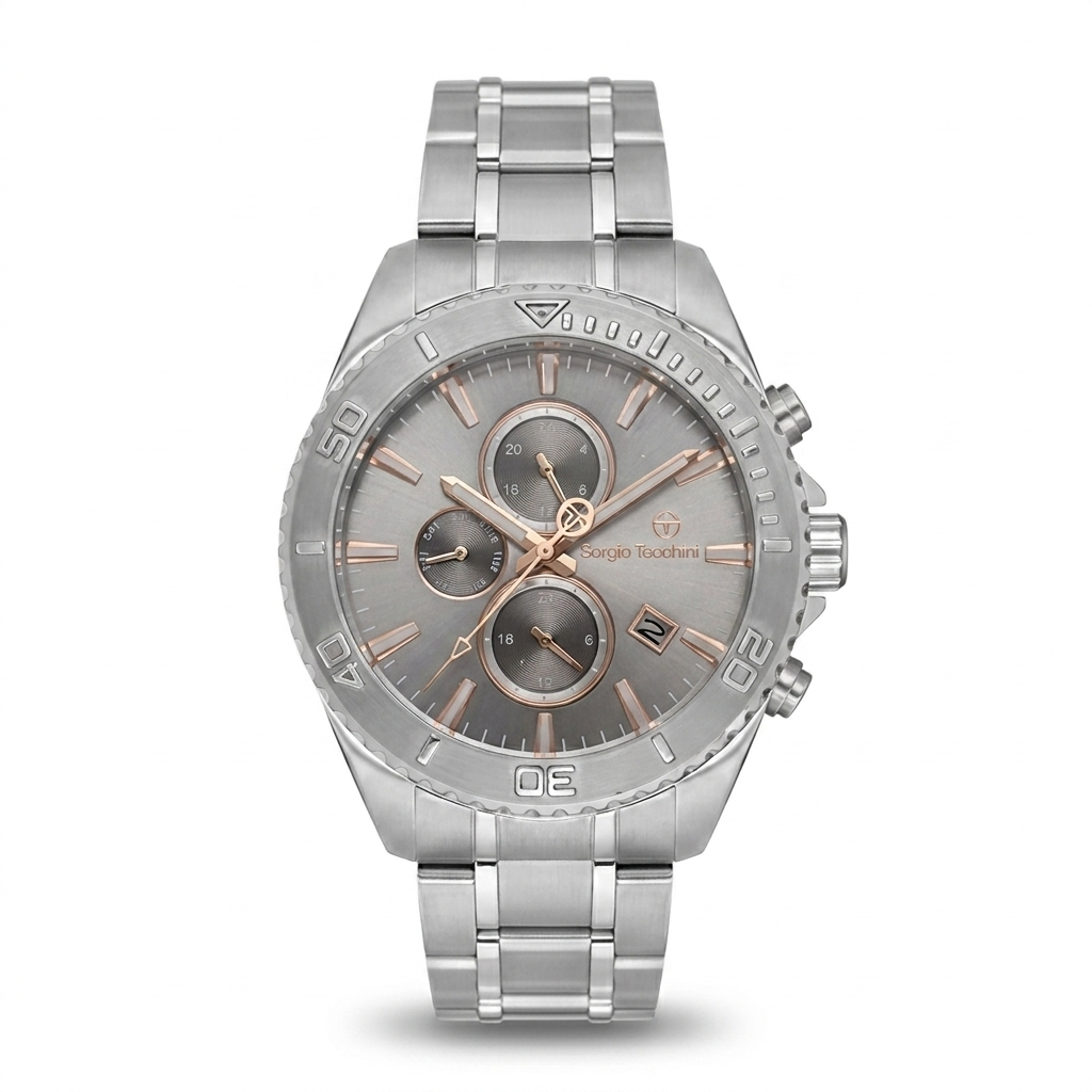 Sergio Tacchini Men's Chronograph Watch – Light Grey Dial & Silver Stainless Steel Bracelet
