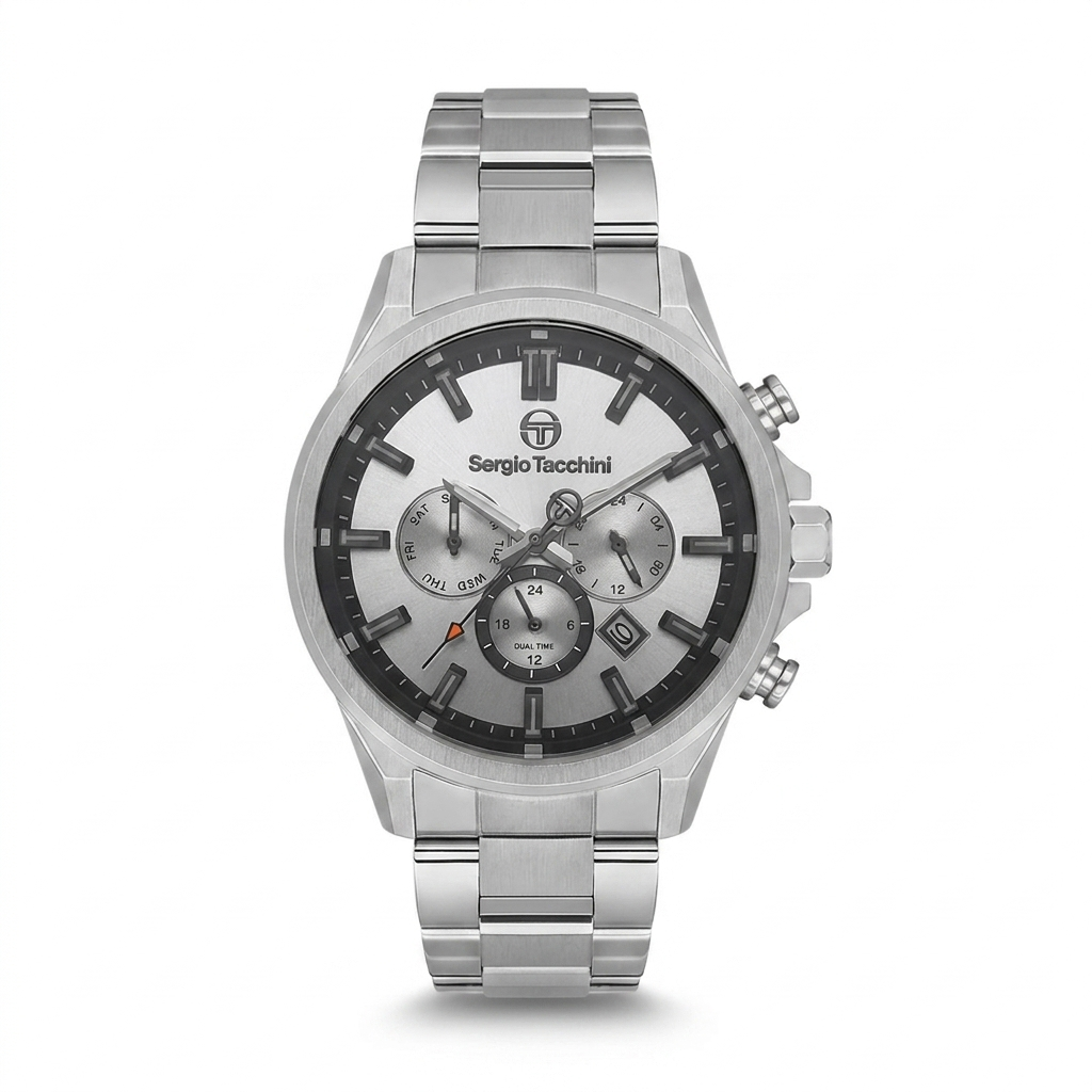 Sergio Tacchini Men's Chronograph Watch – Silver Dial & Silver Stainless Steel Bracelet