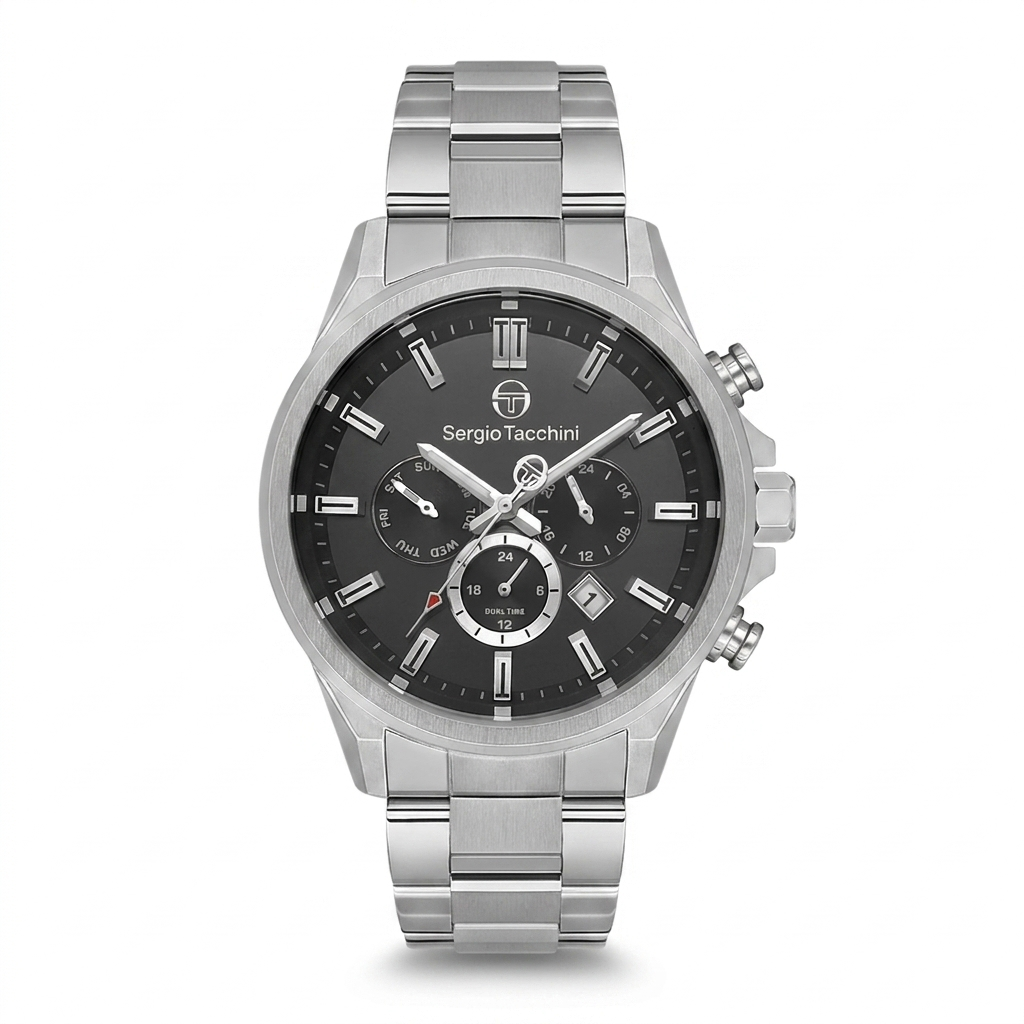 Sergio Tacchini Men's Chronograph Watch – Grey Dial & Silver Stainless Steel Bracelet