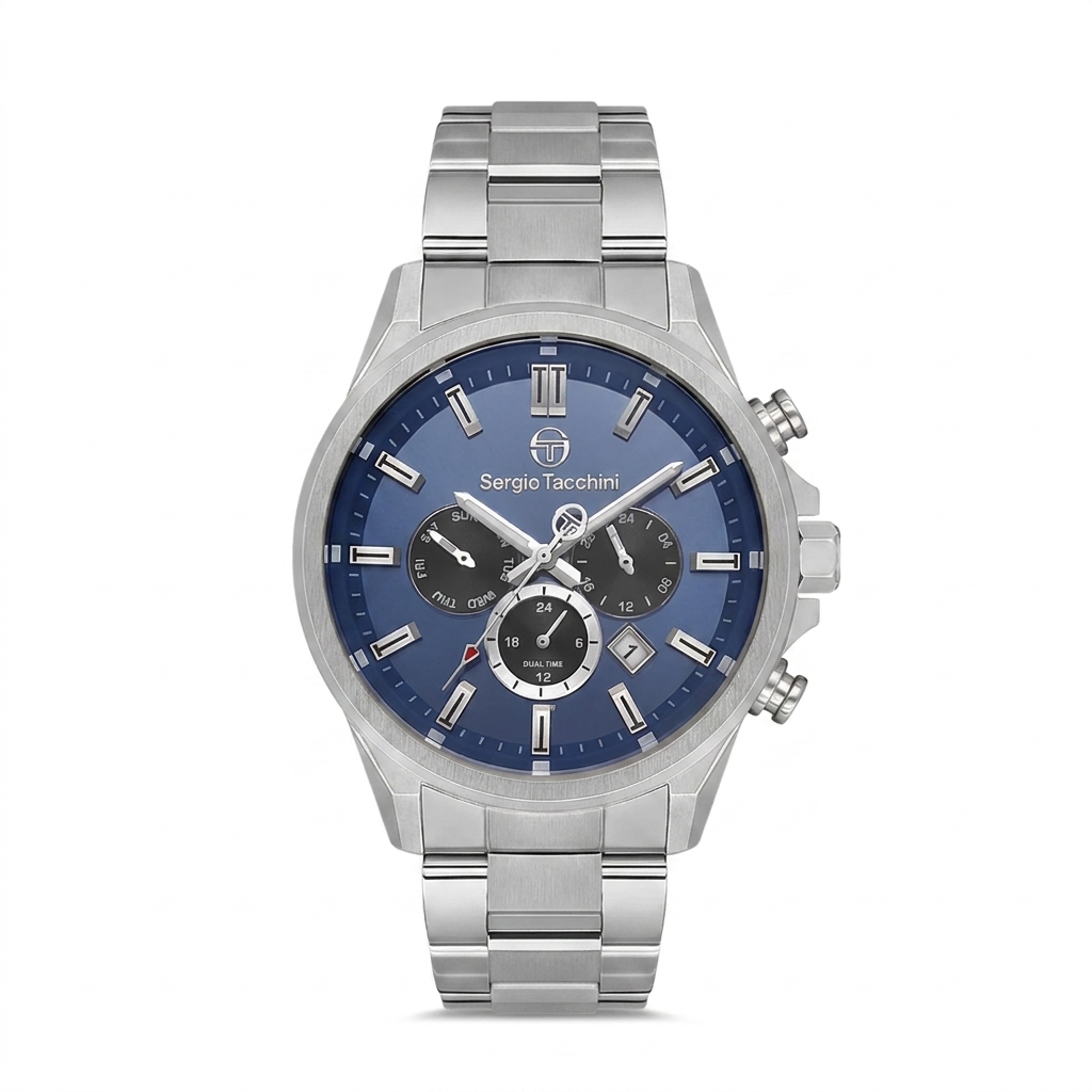 Sergio Tacchini Men's Chronograph Watch – Blue Dial & Silver Stainless Steel Bracelet