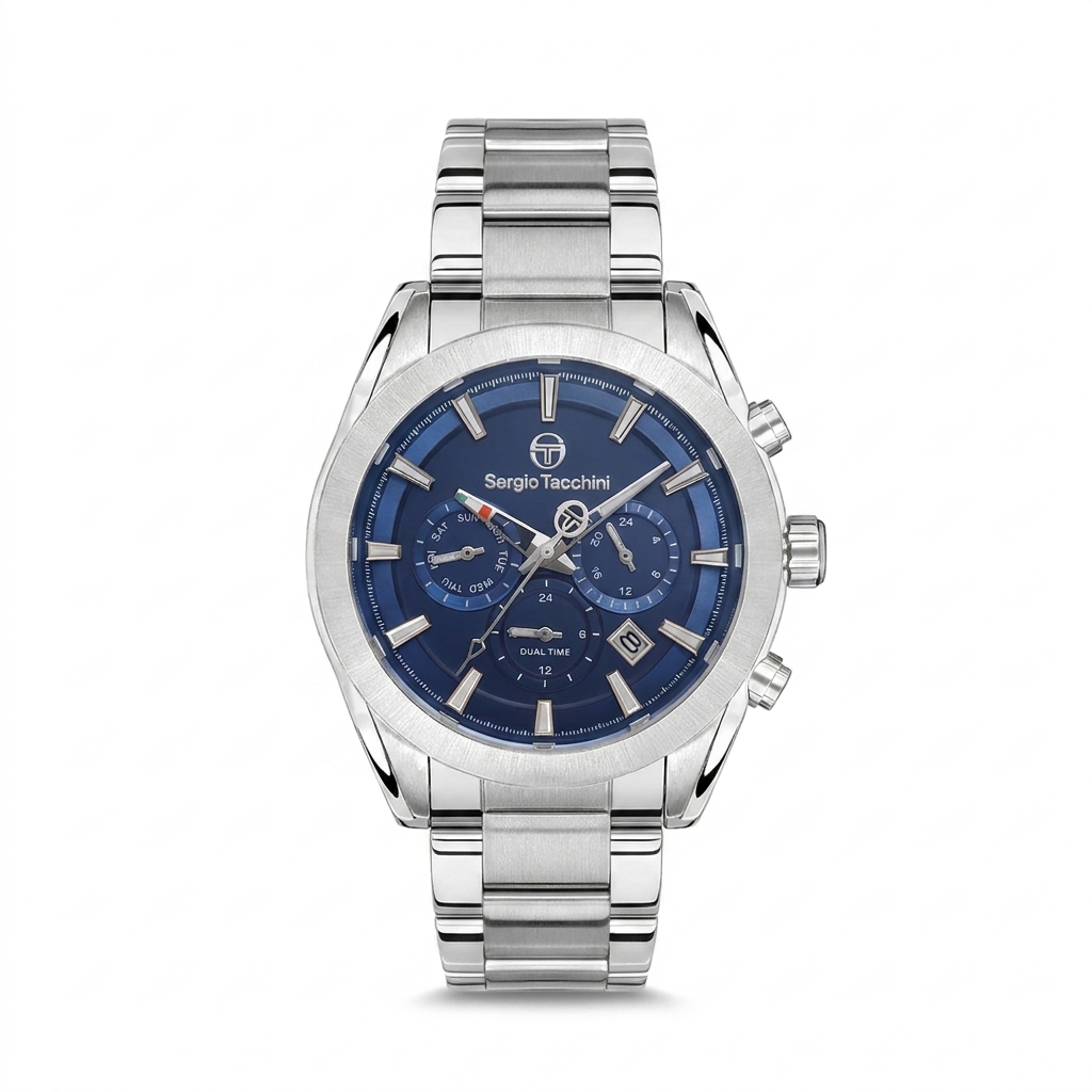 Sergio Tacchini Men's Chronograph Watch – Blue Dial & Silver Stainless Steel Bracelet