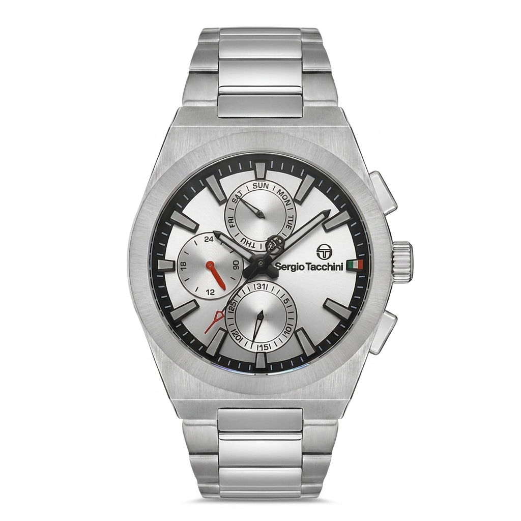 Sergio Tacchini Men's Chronograph Watch – Silver Dial & Silver Stainless Steel Bracelet