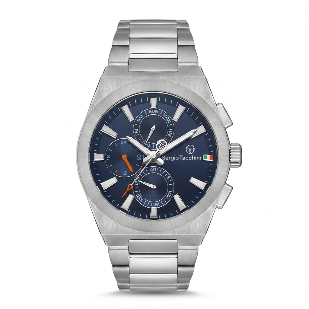 Sergio Tacchini Men's Chronograph Watch – Blue Dial & Silver Stainless Steel Bracelet