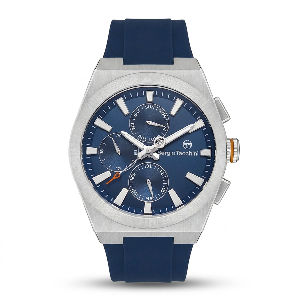 Sergio Tacchini Men's Chronograph Watch – Blue Dial & Blue Silicone Strap