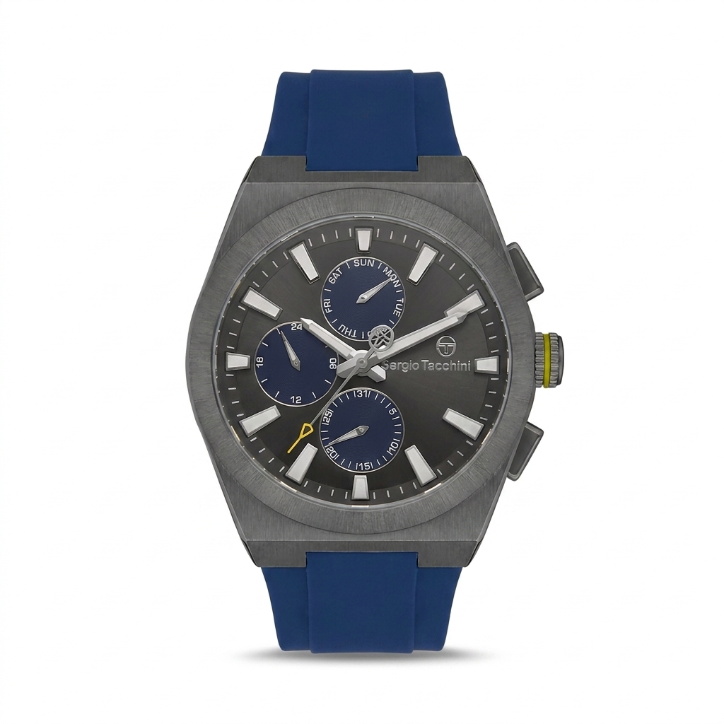 Sergio Tacchini Men's Chronograph Watch – Grey Dial & Blue Silicone Strap
