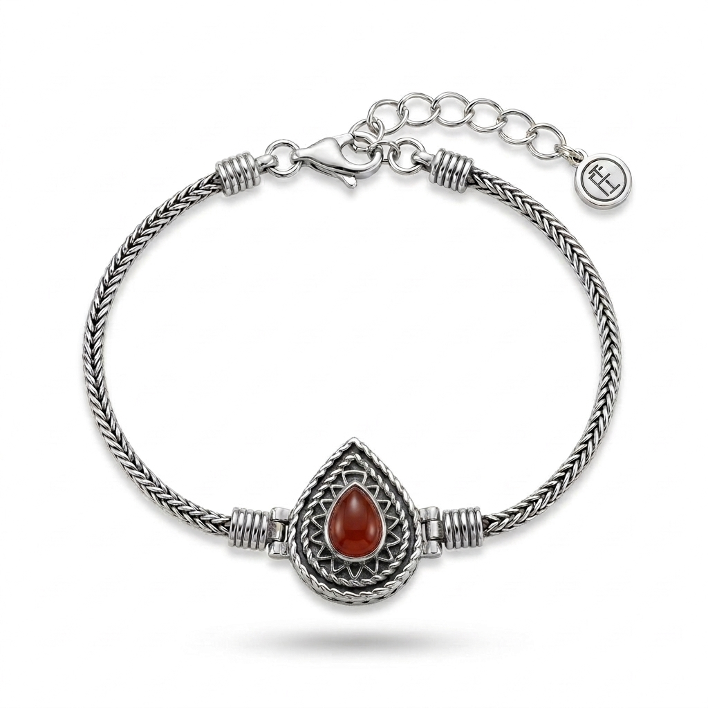 925 Silver Bracelet with Red Agate Stone