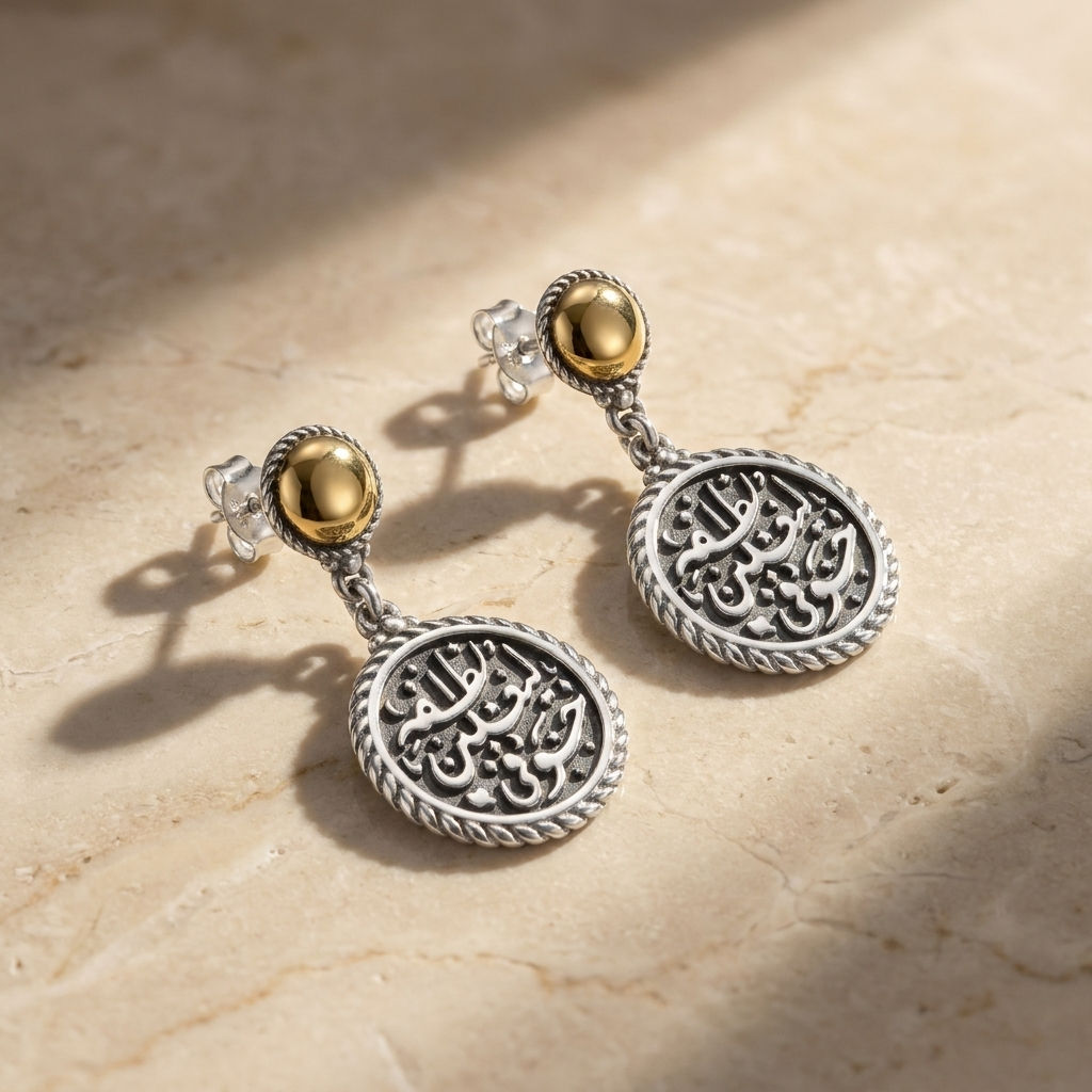 925 Silver Earrings Engraved with the Phrase "Liyaghlibanna Lutfuhu Khawfi"