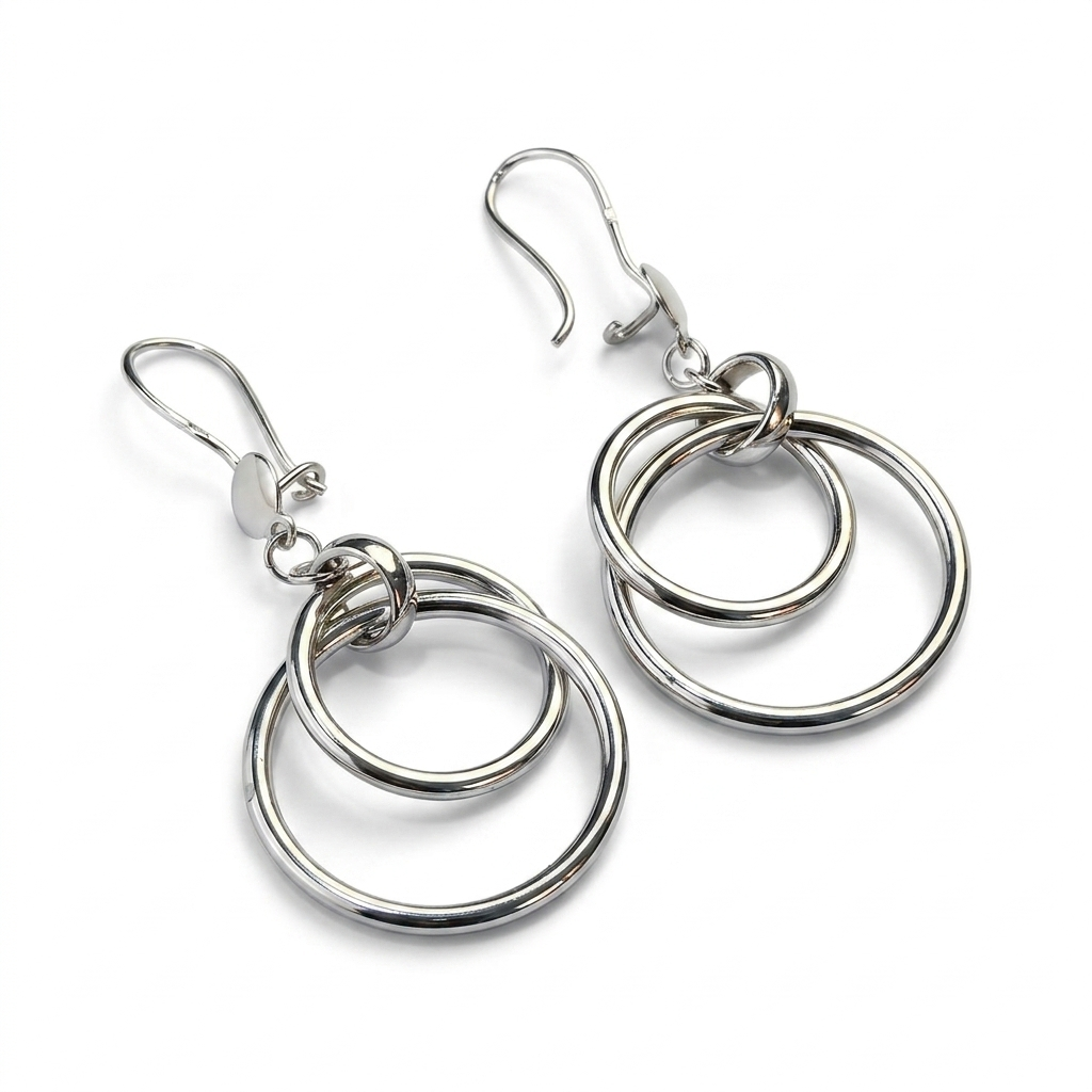 Interlocking Double Circle Earrings in 925 Silver