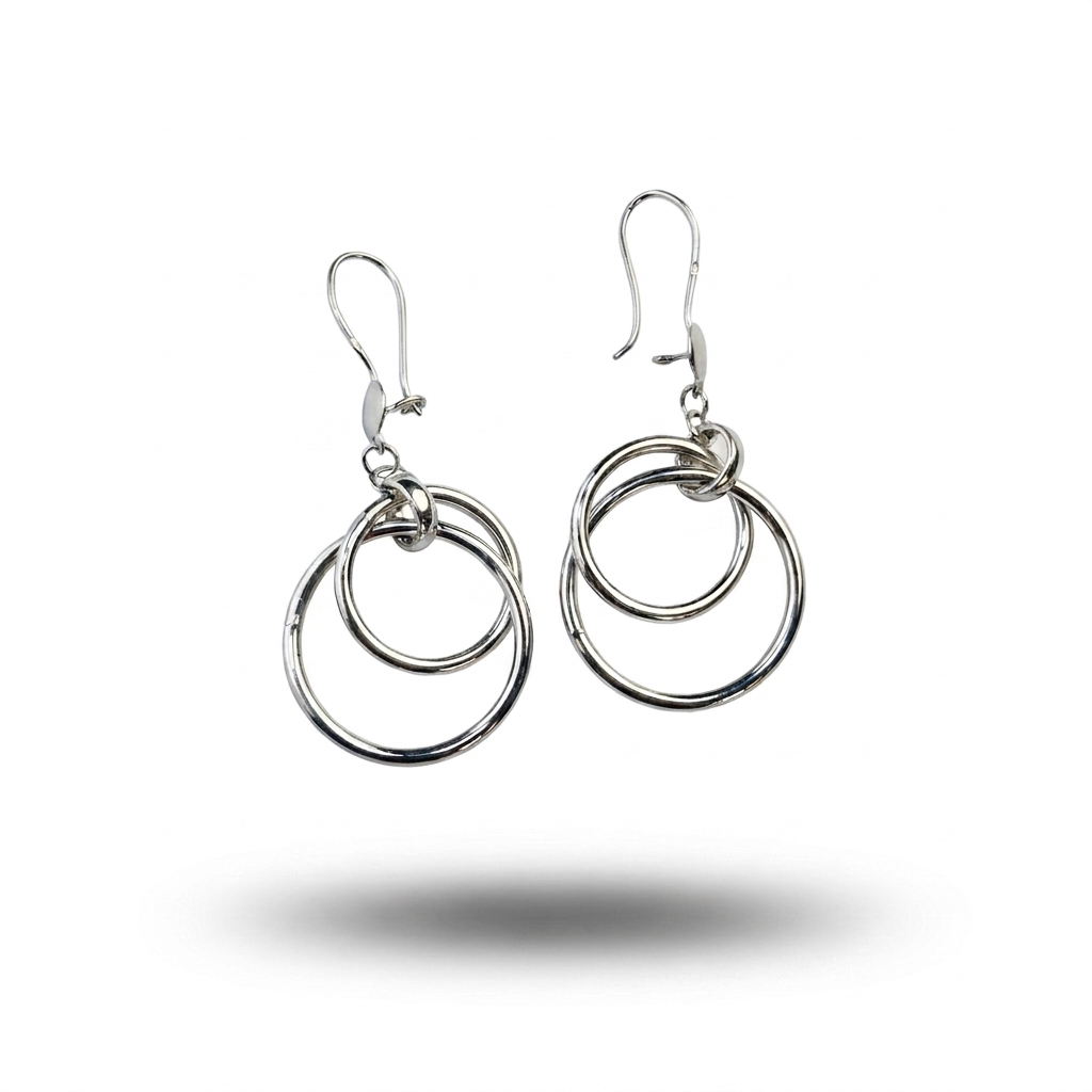 Interlocking Double Circle Earrings in 925 Silver
