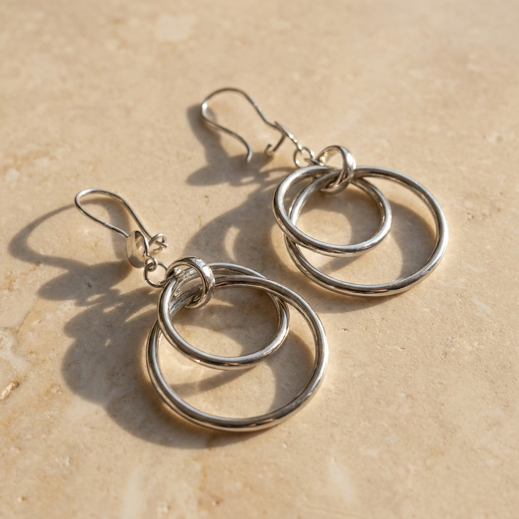 Interlocking Double Circle Earrings in 925 Silver