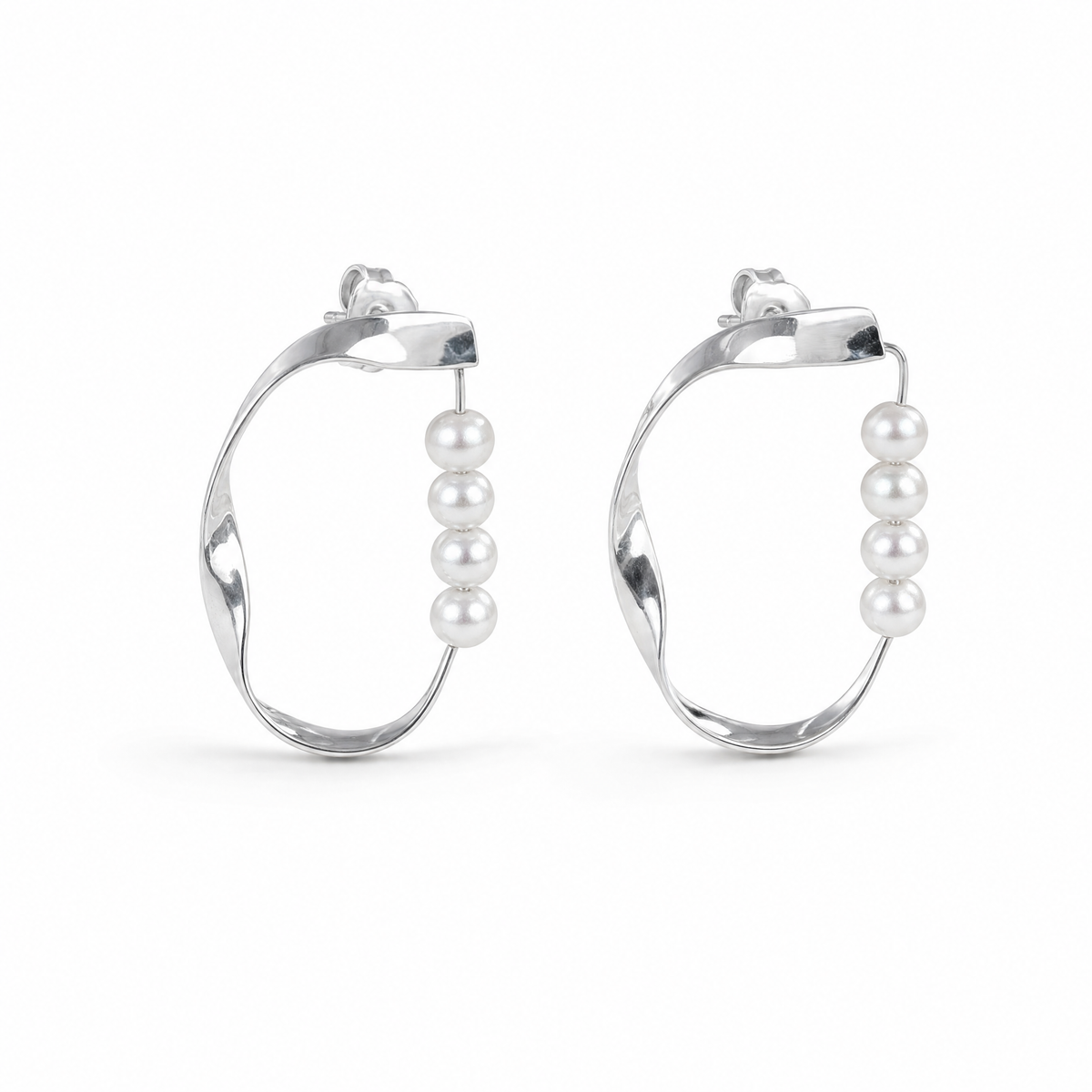 Pearl Detail Hoop Earrings 925 Silver