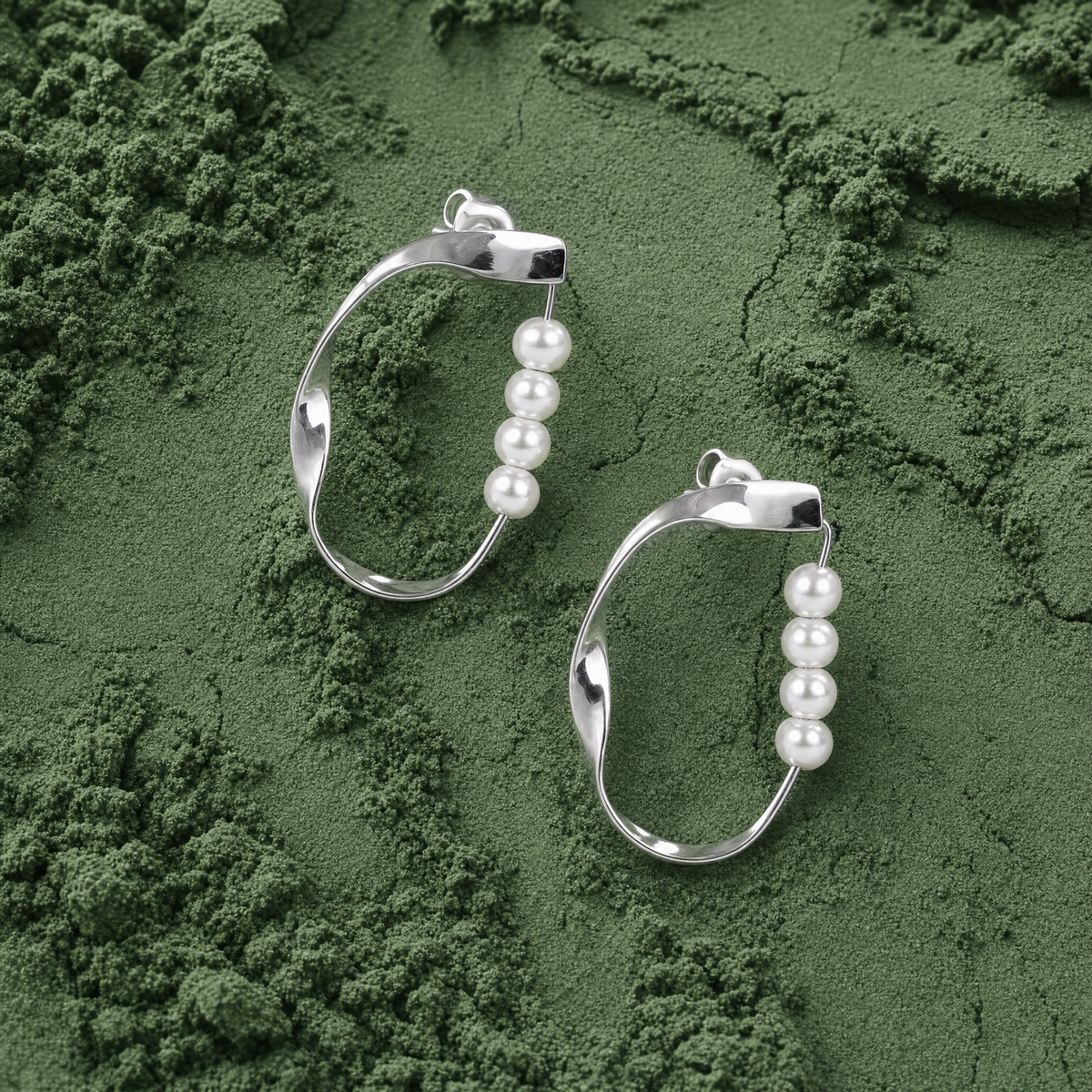 Pearl Detail Hoop Earrings 925 Silver