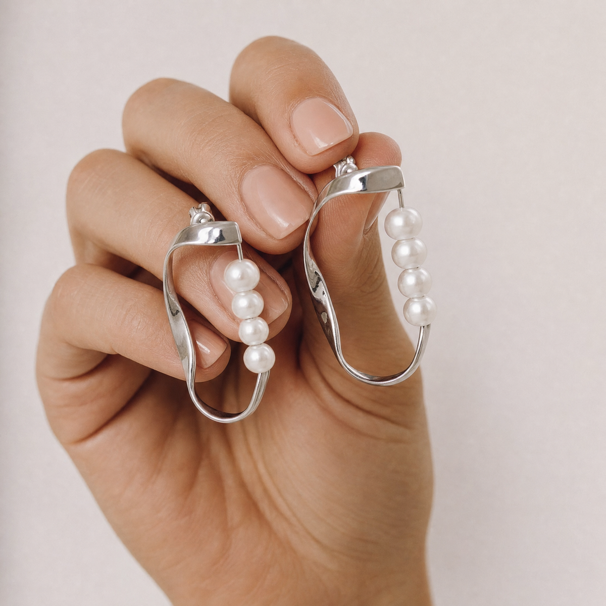 Pearl Detail Hoop Earrings 925 Silver