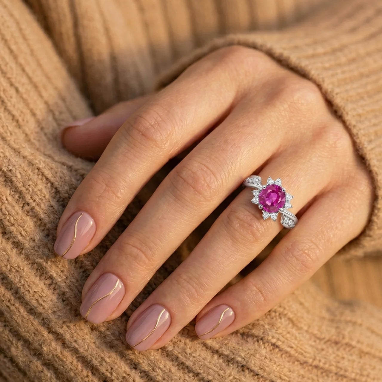 925 Silver Luxury Fuchsia Flower Ring