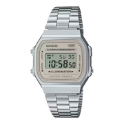 Casio Vintage Digital Unisex Watch - Gray Display & Stainless Steel Band