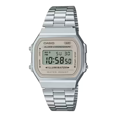 Casio Vintage Digital Unisex Watch - Gray Display & Stainless Steel Band