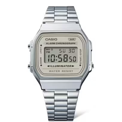 Casio Vintage Digital Unisex Watch - Gray Display & Stainless Steel Band