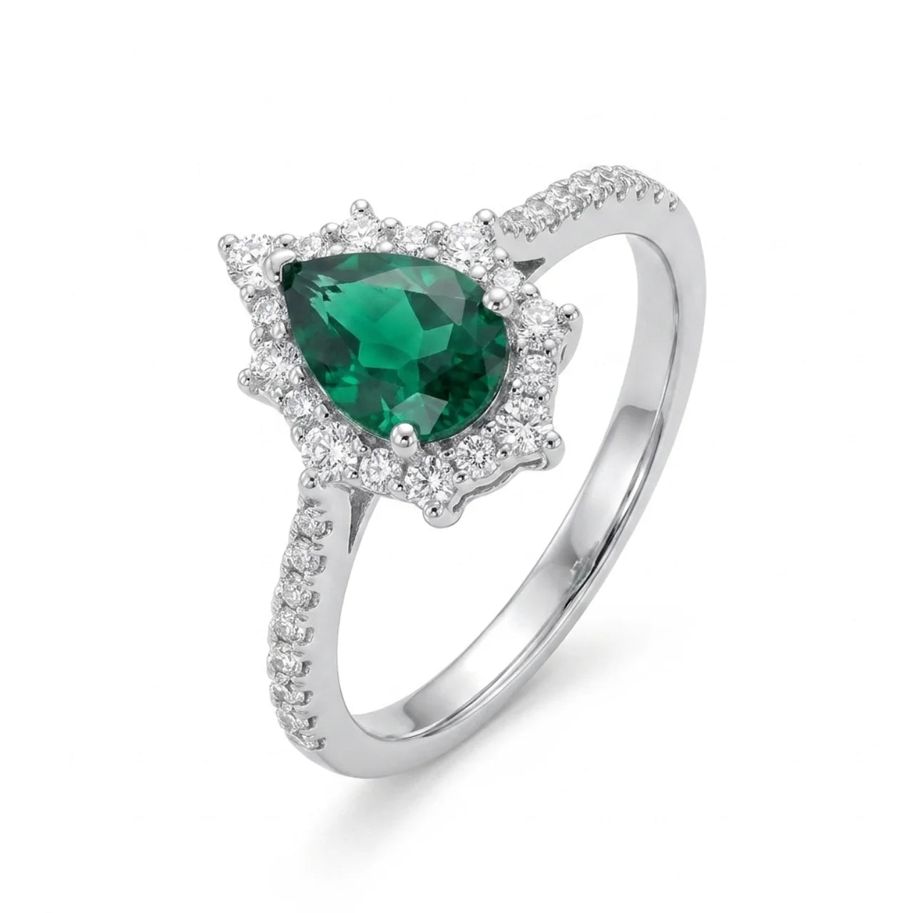 925 Silver Ring with a Green Teardrop Stone and Delicate Details