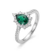 925 Silver Ring with a Green Teardrop Stone and Delicate Details
