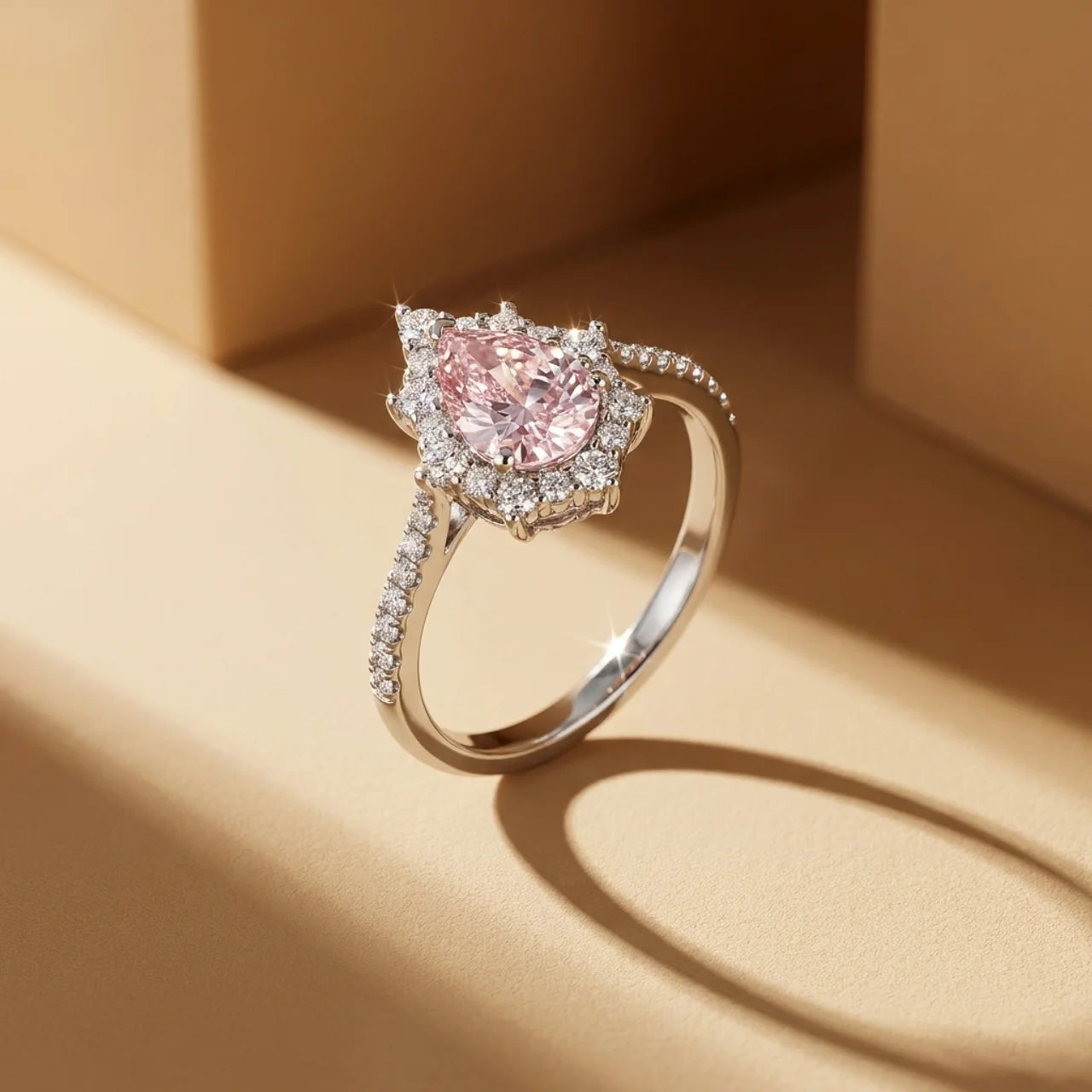 925 Silver Ring with a Pink Teardrop Stone and Delicate Details